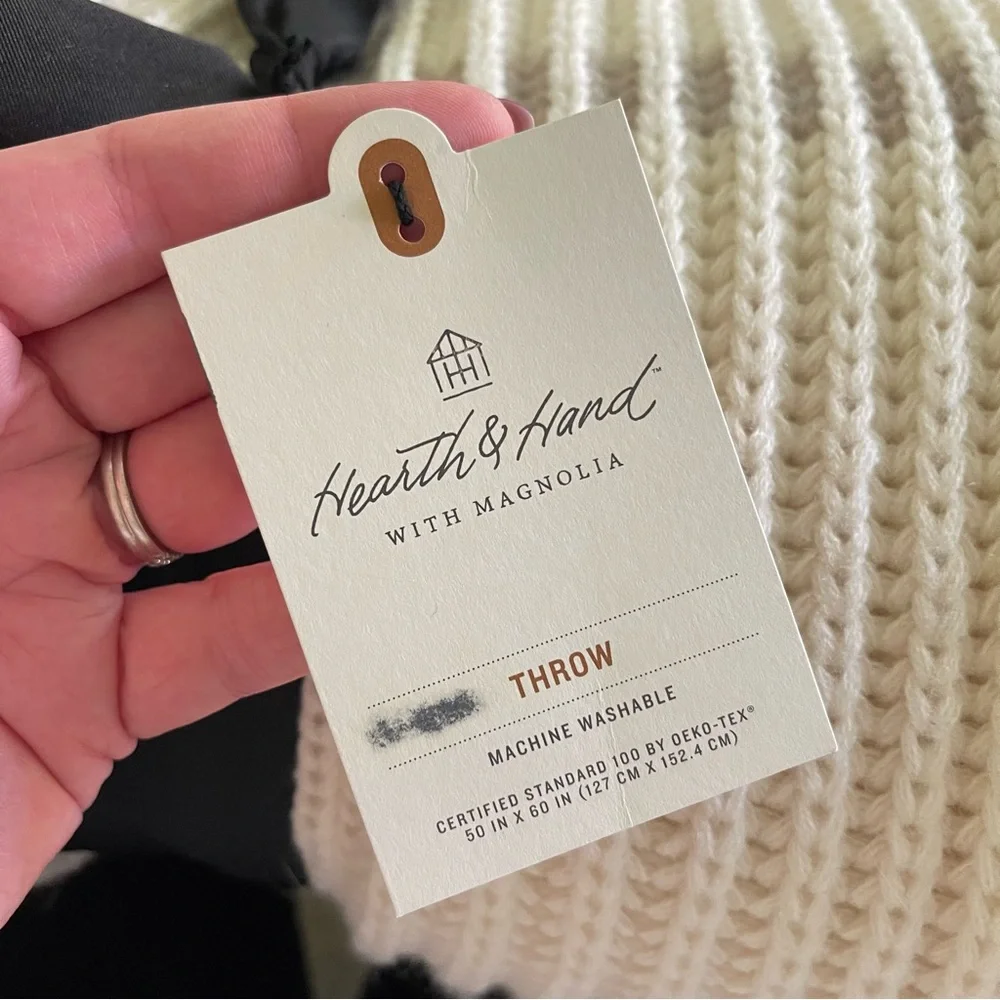 Hearth & Hand Cream and Tan Knit Throw Blanket - Picture 2 of 3